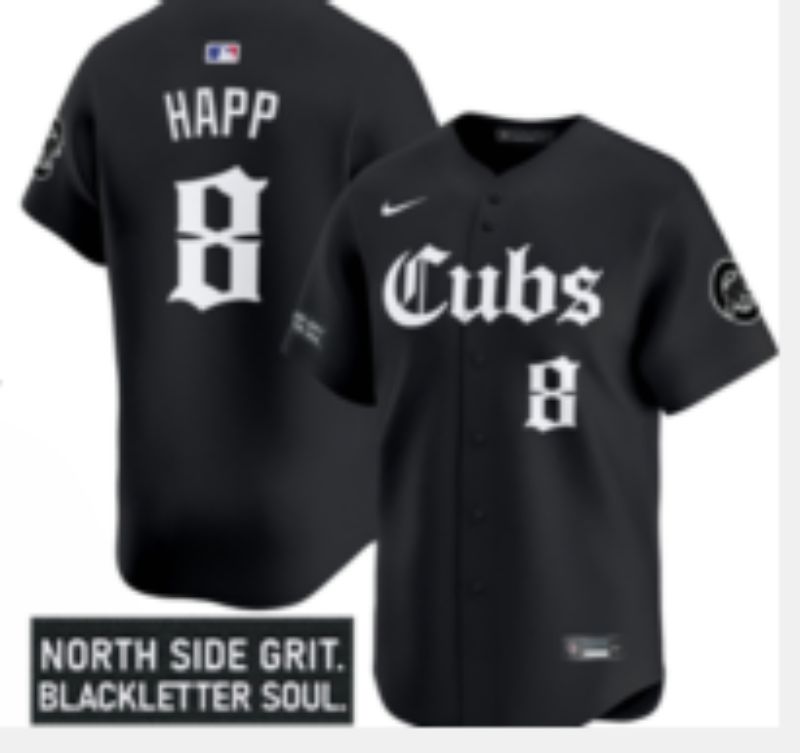 Men 2025 Chicago Cubs 8 Happ Black Five generations Joint Name Nike MLB Jersey style 12